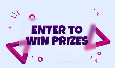 Ödül kazanmak için girin. Enter ile konuşma balonu afişi ödül metnini kazanmak için. Glasmorfizm tarzı. İş, pazarlama ve reklam için. İzole edilmiş arkaplanda vektör. EPS 10.