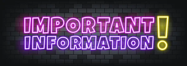 Important infornation neon text on the stone background. Important information. For business, marketing and advertising. Vector on isolated background. EPS 10 — Stock Vector