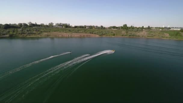 Water Skiing Aerial Shot,Extreme Sport — Stock Video