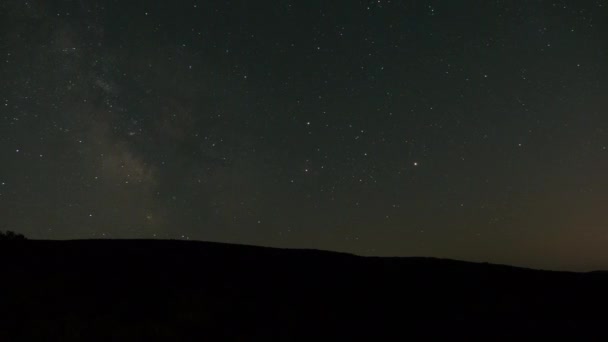 夜の空と森の時間経過を必要とする天の川の星 — ストック動画