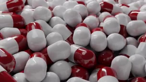 Fundo Com Pílulas Vermelhas Brancas Cápsulas Tumbling — Vídeo de Stock
