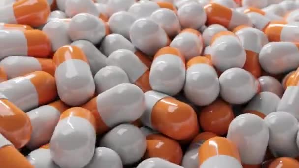 Sfondo Con Arancione Bianco Pillole Capsule Tumbling — Video Stock