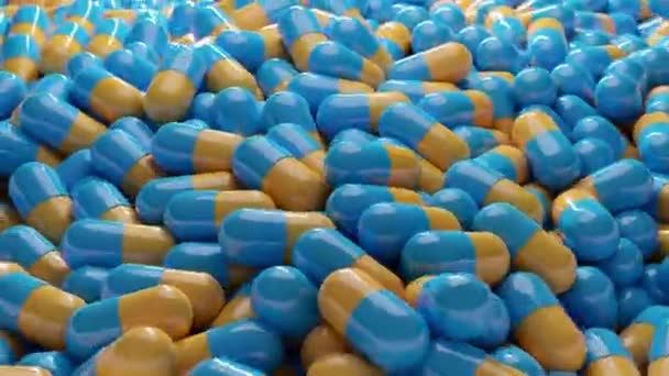 Sfondo Con Arancione Cian Pillole Capsule Tumbling — Video Stock
