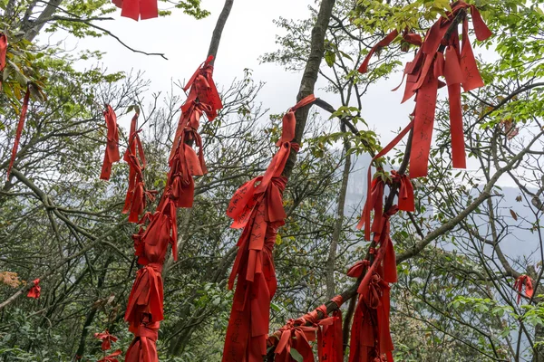 Cintas rojas a lo largo de la montaña Tianmen — Foto de Stock