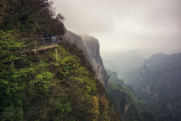 Tianmen mountain viewpoint from cliff hanging walkway. tianmen mountain is located in zhangjiajie, china.