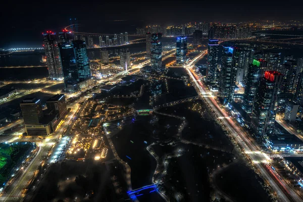 Vista Cidade Internacional Songdo Parque Central Noite Tomado Songdo Incheon — Fotografia de Stock