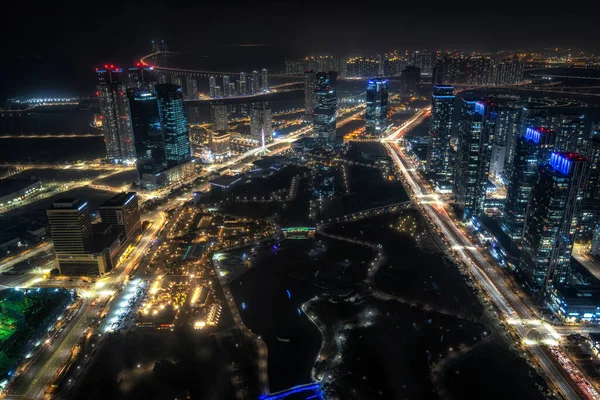 Het Uitzicht Songdo Internationale Stad Het Centrale Park Nachts Genomen — Stockfoto