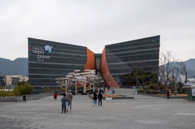 Yeosu aqua planet aquarium main building entrance. Taken in Yeosu South Korea on February 14th 2021 clipart