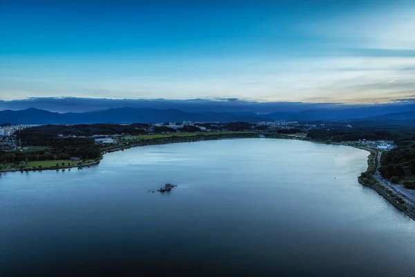 Solnedgång Utsikt Över Gyeongpoho Sjön Berömd Landmärke Gangneung Sydkorea — Stockfoto