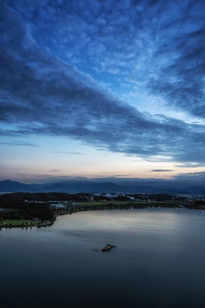 Coucher Soleil Sur Lac Gyeongpoho Monument Célèbre Gangneung Corée Sud — Photo