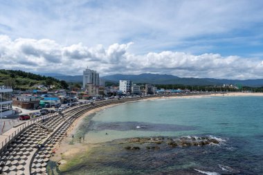 Jumunjin plaj manzarası. Gangneung, Güney Kore 'de ünlü bir plaj. 20 Eylül 2021 'de çekildi..