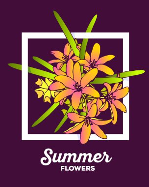 Yeşil bırakın turuncu güzel çiçekler Vektör illüstrasyon