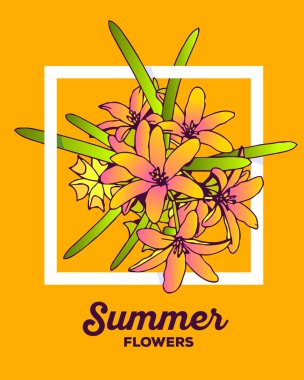 Yeşil yaprakları ile güzel zambak çiçekleri Vektör illüstrasyon 