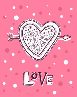 Çiçekler kalp bir ar tarafından delinmiş kalp Vektör illüstrasyon