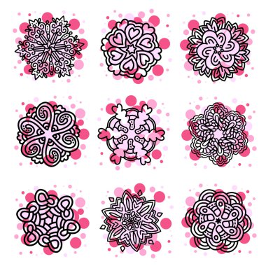 Mandala zekâsının tek renkli siyah yuvarlak kümesinin vektör illüstrasyonu