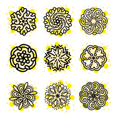 Yell ile mandala monokrom yuvarlak set vektör illüstrasyon