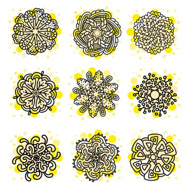 Yell ile mandala monokrom yuvarlak set vektör illüstrasyon