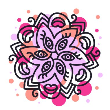 Kırmızı ve pur ile monokrom yuvarlak mandala vektör illüstrasyon