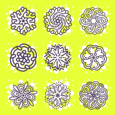 Siyah mandala zekâ monokrom yuvarlak set vektör illüstrasyon