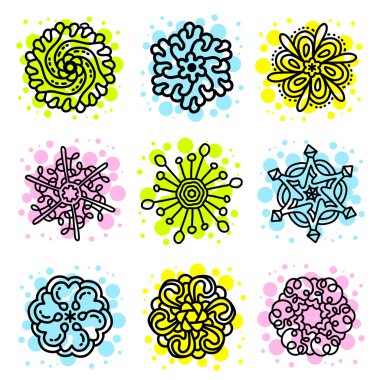 Siyah mandala zekâ monokrom yuvarlak set vektör illüstrasyon