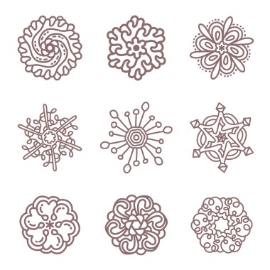 Sıradışı kahverengi adam monokrom yuvarlak set vektör illüstrasyon