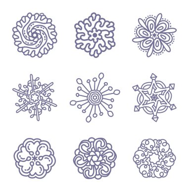 Tek renkli yuvarlak torna seti vektör illüstrasyonlu gri mandala