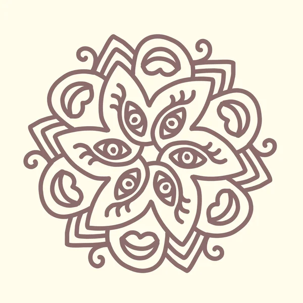 Ilustración vectorial de mandala redondo marrón monocromo sobre luz b — Archivo Imágenes Vectoriales