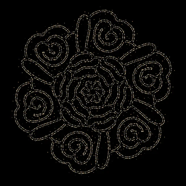 Ilustración vectorial de mandala redondo monocromo dorado sobre negro — Archivo Imágenes Vectoriales