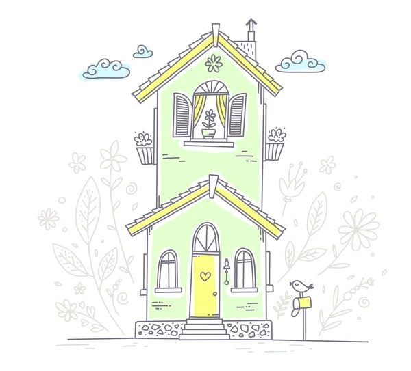 矢量插图可爱的两层楼小屋与邮箱和 — 图库矢量图片