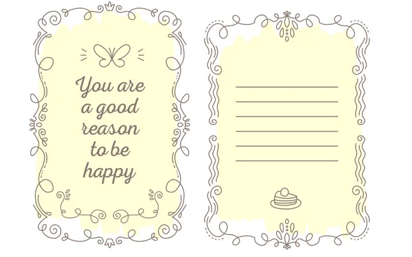 Plantilla vectorial de tarjeta de felicitación con marco de encaje, inscripciones deseo — Vector de stock