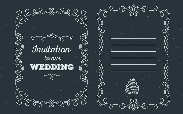 Plantilla vectorial de invitación de boda con marco de encaje con inscr — Vector de stock