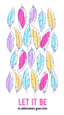 Beyaz arkaplandaki renk tüyü ve yazıtın vektör çizimi. Düz çizgi sanat tasarımı, romantik poster, düğün davetiyesi, tebrik kartı