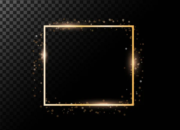 矢量发光模板的黄金矩形空框架的说明 黑色透明背景与发光点 婚宴请柬 浪漫明信片 海报的平面造型设计 — 图库矢量图片