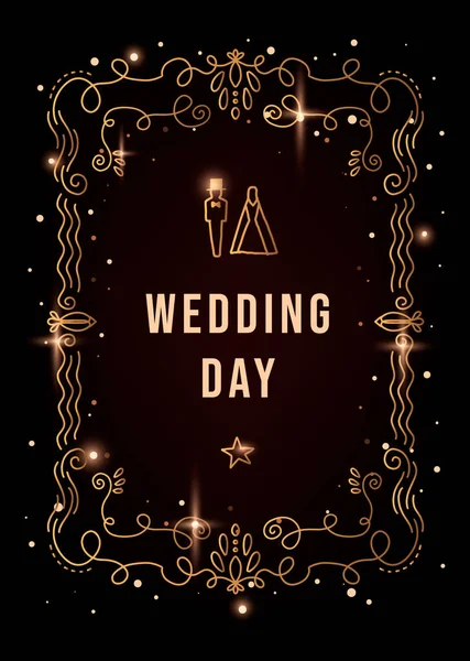 Vektor Ragyog Sablon Illusztráció Esküvői Nap Meghívó Menyasszony Vőlegény Alakja — Stock Vector