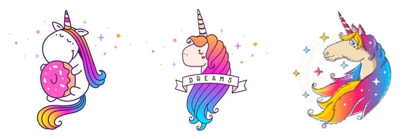 Ensemble Vectoriel Illustration Belle Licorne Avec Crinière Couleur Arc Ciel Vecteur En Vente