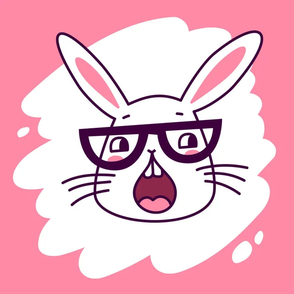 Векторная Иллюстрация Милой Головы Кролика Очках Открытого Рта Розовом Фоне — стоковый вектор