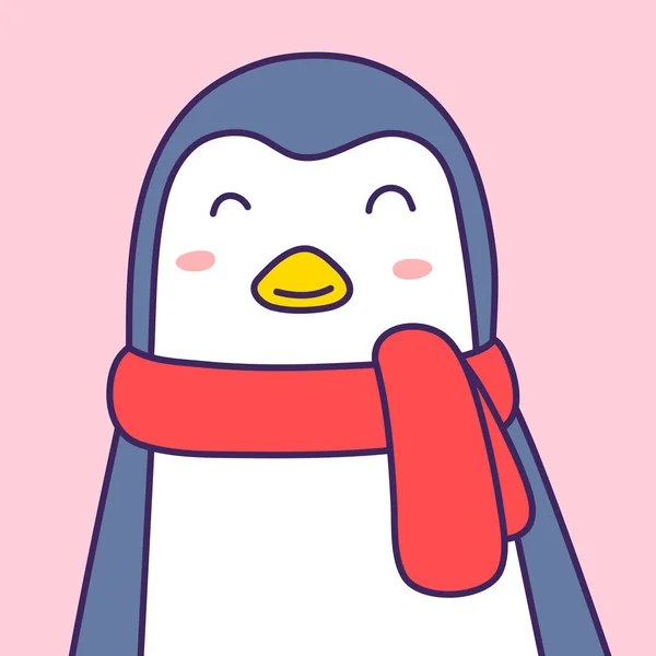 Ilustración Vectorial Lindo Pingüino Feliz Con Bufanda Roja Sobre Fondo — Archivo Imágenes Vectoriales