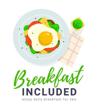 Çırpılmış yumurtalı sandviçin beyaz arkaplan ve metin içeren vektör illüstrasyonu