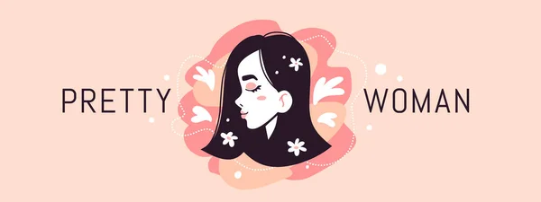 Ilustração Vetorial Cabeça Mulher Bonita Com Olhos Fechados Sobre Fundo — Vetor de Stock