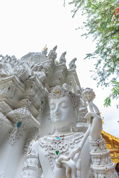 Immagine Scultura Angolo Bianco Nel Tempio Thailandia Verticale — Foto Stock