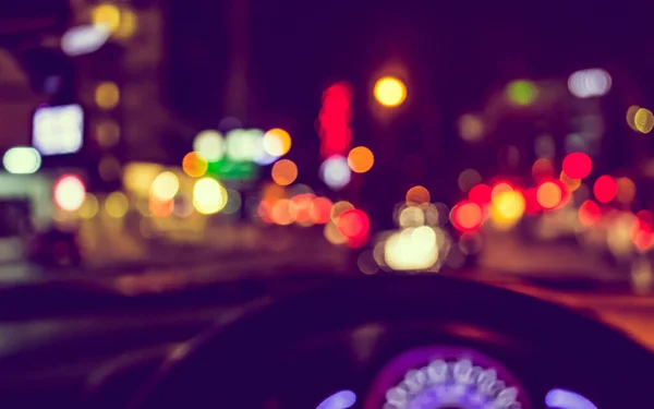 Vintage Tone Blur Image People Driving Car Night Time Background — стоковое фото