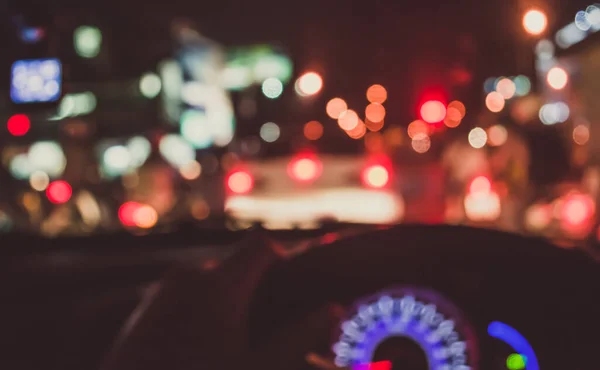 Vintage Tone Blur Image People Driving Car Night Time Background — стоковое фото