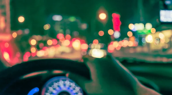 Vintage Tone Blur Image People Driving Car Night Time Background — Stock Photo, Image