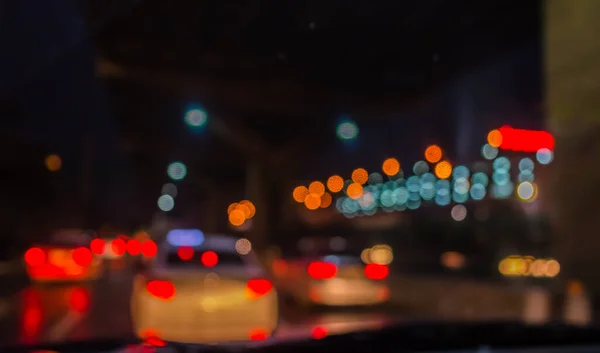 Imagem Desfocada Carros Internos Com Luzes Bokeh Engarrafamento Noite Para — Fotografia de Stock