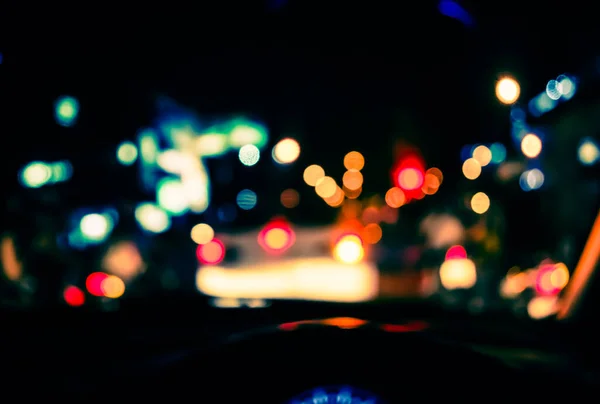 Vintage Tone Blur Image People Driving Car Night Time Background — стоковое фото