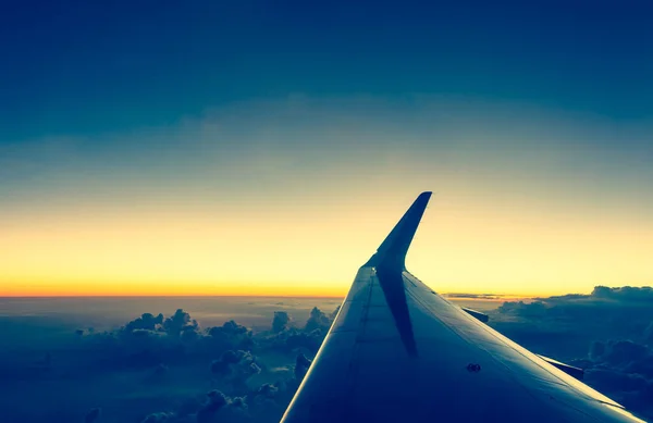 Vista Janela Avião Para Ver Céu Noite — Fotografia de Stock