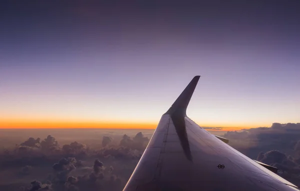 Vista Panorâmica Janela Avião Para Ver Céu Noite — Fotografia de Stock