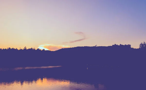 Silhouette Shot Image Tree Lake Sunset Sky Background Винтажный Тон — стоковое фото