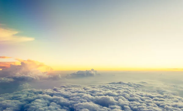 Utsikt Från Flygplansfönstret För Att Himlen Kvällstid Årgångston — Stockfoto