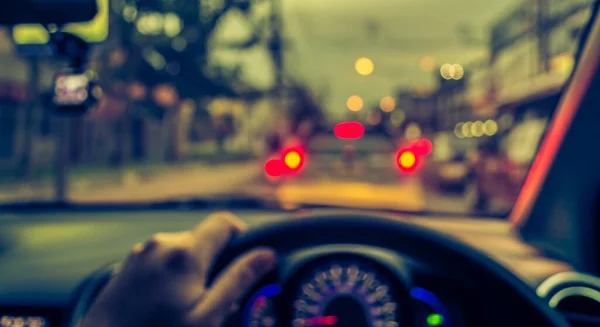 Vintage Tone Blur Image People Driving Car Evening Time Background — Stock Photo, Image